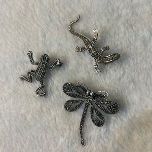 Trio of Vintage Sterling and Marcasite Pins